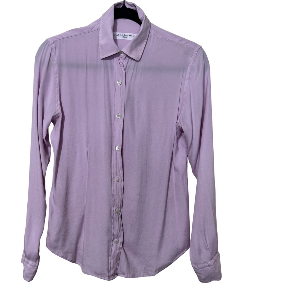 Amina Rubinacci Napoli Silk Blend Button Down Shirt sz 42 Lavender Purple Italy